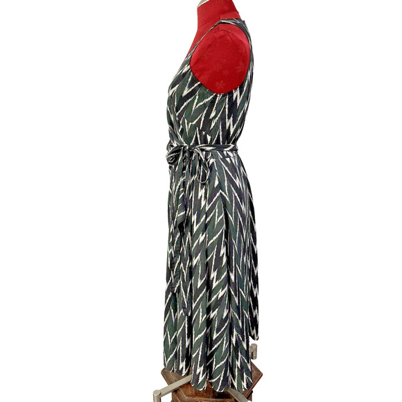 Ann Taylor Sleeveless Green Black Faux Wrap Dress Lined Size 6 Geometric Print - Picture 3 of 10